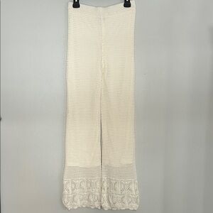 Pink Rose Cream Crochet Lined Wide-Leg Pants size m
